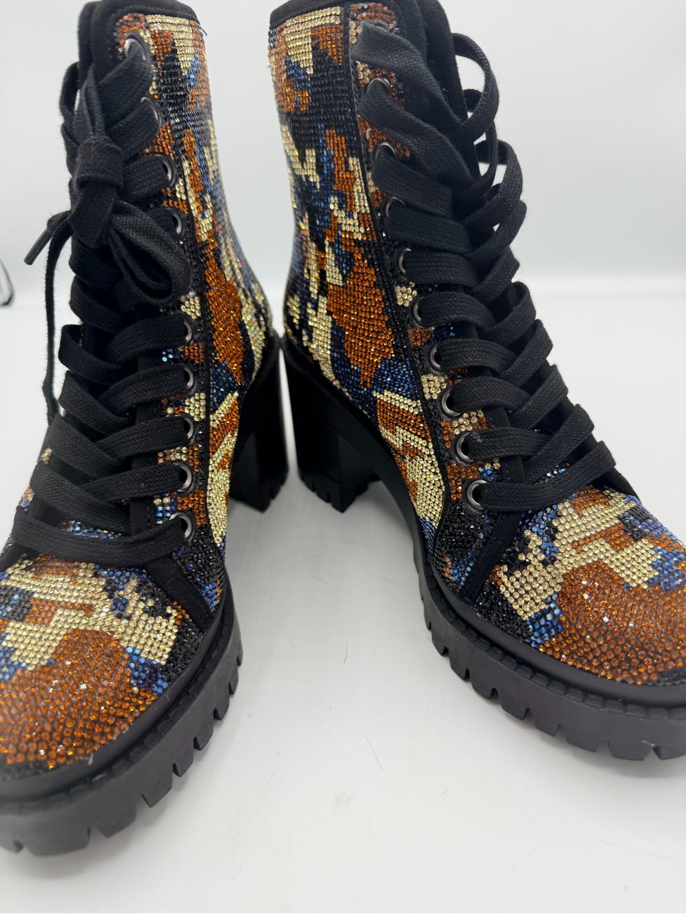 Steve Madden Women's Multicolor Embellished Lace-Up Platform Ankle Boot - Picture 9 of 10